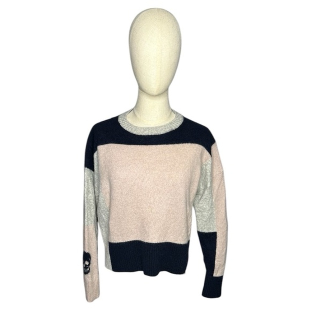 Skull Cashmere Navy Pink and Gray Colorblock 100% Cashmere Sweater Size Large